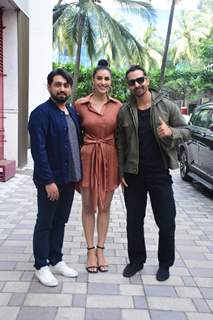 Harshvardhan Rane, Sonia Rathee, Samar Iqbal spotted promoting their upcoming film Tara Vs Bilal at T-Series office in Mumbai 