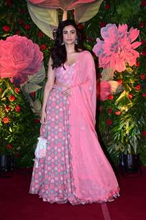 Daisy Shah attended Ramesh Taurani's Diwali bash in a pink floral lehenga