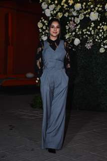 Shehnaaz Gill looked gorgeous in a black lace top and grey pant suit at Aayush Sharma's birthday party