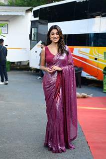 Shriya Saran looked gorgeous in a sequined saree as she was spotted on the sets of The Kapil Sharma Show