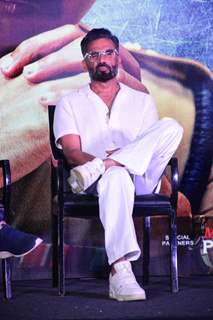 Suniel Shetty spotted at the press meet of Dharavi Bank 