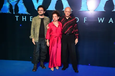 Vishesh Bhatt, Nilima Bhatt, Mukesh Bhatt attend the premiere of Avatar – The Way Of Water