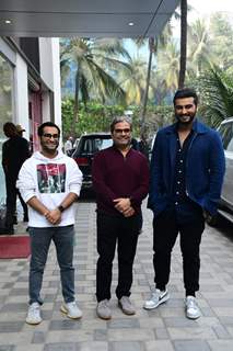 Arjun Kapoor, Aasmaan Bhardwaj, Vishal Bhardwaj snapped promoting their upcoming film Kuttey at T-Series office in Andheri 