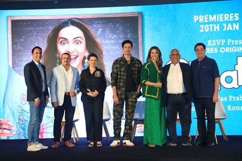 Tejas Prabha Vijay Deoskar, Prachee Shah Paandya, Sumeet Vyas, Rakul Preet Singh, Satish Kaushik, Ronnie Screwvala snapped at the trailer launch of the film Chhatriwali