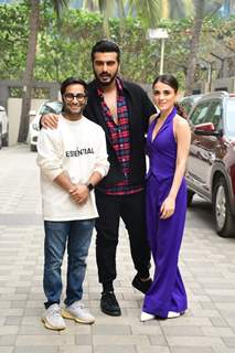 Arjun Kapoor, Aasmaan Bhardwaj, Radhika Madan snapped promoting upcoming film Kuttey at T-Series Office in Andheri 