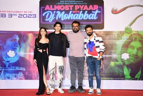 Alaya F, Anurag Kashyap and Karan Mehta snapped the trailer launch of Almost Pyaar With DJ Mohabbat