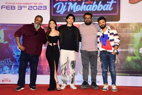 Alaya F, Anurag Kashyap and Karan Mehta snapped the trailer launch of Almost Pyaar With DJ Mohabbat