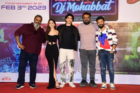 Alaya F, Anurag Kashyap and Karan Mehta snapped the trailer launch of Almost Pyaar With DJ Mohabbat
