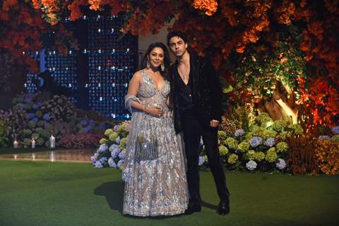 Gauri Khan arrived in a blingy lehenga alongside Aryan in formal pant, shirt and a sparkly blazer.