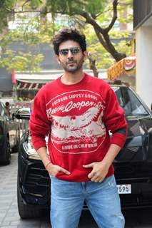 Kartik Aaryan snapped promoting his upcoming film Shehzada at T-Series office in Andheri  