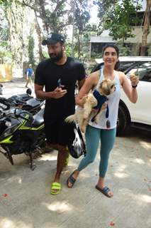 Karishma Tanna, Varun Bangera snapped with her pet in Bandra 