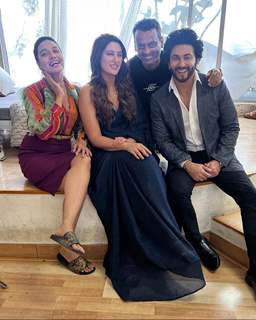 Dheeraj Dhoopar, Nargis Fakhri and Divya Agarwal on the sets of their project together.