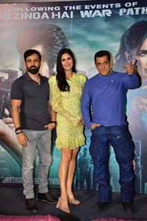 Tiger 3 stars Salman Khan, Katrina Kaif and Emraan Hashmi snapped at a fan meet and greet event