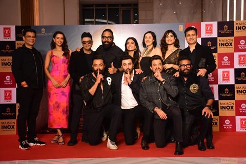 Ranbir Kapoor, Rashmika Mandanna, Bobby Deol, Anil Kapoor at Animal movie screening