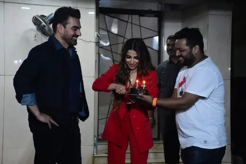 Arbaaz Khan and Sshura Khan making an appearance at SShura's birthday bash.