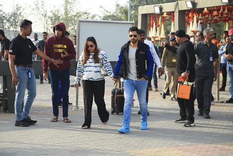 Varun Dhawan and Natasha Dalal spotted at Jamnagar airport