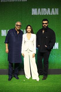 Boney Kapoor, Arjun Kapoor and Janhvi Kapoor grace at the Screening of Maidaan