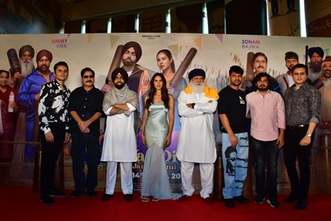 Ammy Virk and Sonam Bajwa snapped at the trailer launch of Kudi Haryane Val Di