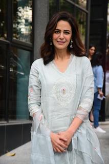 Mona Jaswir Singh snapped promoting upcoming film Munjya