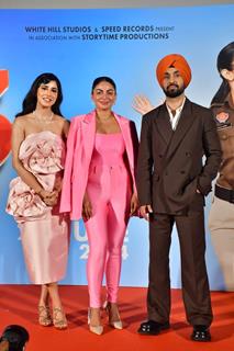 Neeru Bajwa, Diljit Dosanjh and Jasmin Bajwa  snapped for Jatt and Juliet 3 trailer launch