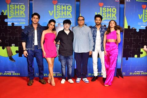 Ramesh Taurani, Rohit Saraf, Pashmina Roshan, Jibraan Khan and Naila Grrewal snapped at the trailer launch of Ishq Vishk Rebound