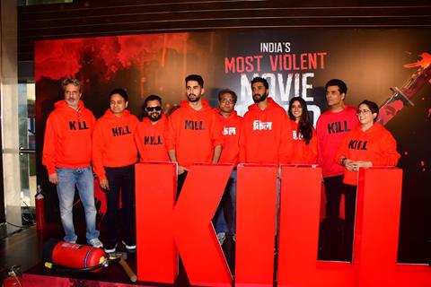 Karan Johar, Raghav Juyal and Guneet Monga snapped at the trailer launch of kill
