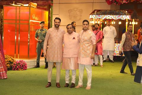 Mukesh Ambani and Akash Ambani snapped Anant Ambani and Radhika Merchant’s Mameru Ceremony in Antilia, Mumbai