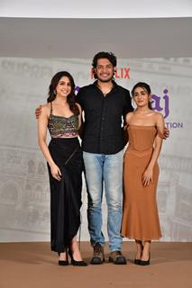 Junaid Khan, Sharvari Wagh and Shalini Pandey attend the Maharaj press conferance