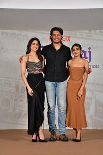 Junaid Khan, Sharvari Wagh and Shalini Pandey attend the Maharaj press conferance