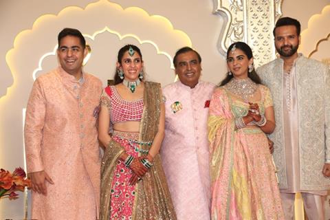 Mukesh Ambani, Isha Ambani, Akash Ambani and Shloka Mehta at Anant Ambani and Radhika Merchant's Wedding Ceremony