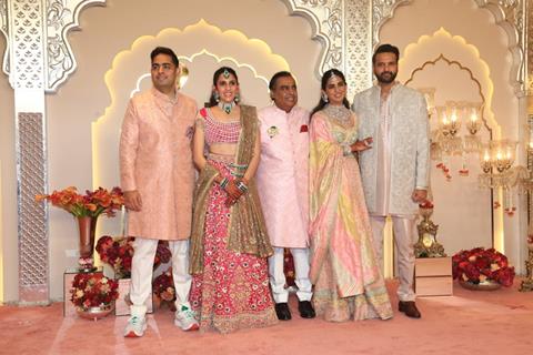 Mukesh Ambani, Isha Ambani, Akash Ambani and Shloka Mehta at Anant Ambani and Radhika Merchant's Wedding Ceremony