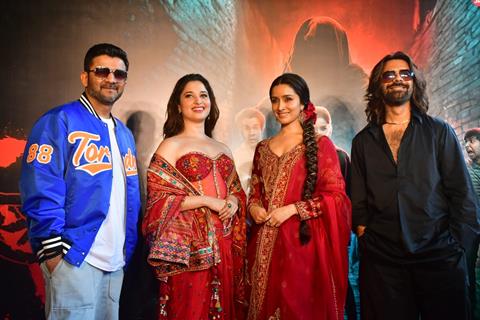 Tamannaah Bhatia, Shraddha Kapoor, Sachin Sanghvi and Jigar Saraiya snapped at the song launch of 'Aaj Ki Raat' from Stree 2