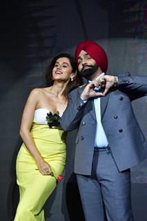 Taapsee Pannu and Ammy Virk  snapped at ‘Hauli Hauli’ song launch from Khel Khel Mein