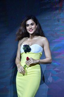 Taapsee Pannu  snapped at ‘Hauli Hauli’ song launch from Khel Khel Mein