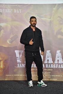 John Abraham snapped at the trailer launch of their upcoming film Vedaa