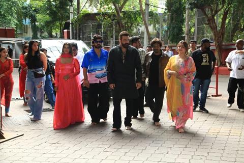 Sanjay Dutt, Charmy Kaur, Puri Jagannadh, Kavya Thapar and Ram Pothineni snapped at Siddhivinayak Temple