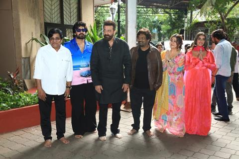 Sanjay Dutt, Charmy Kaur, Puri Jagannadh, Kavya Thapar and Ram Pothineni snapped at Siddhivinayak Temple