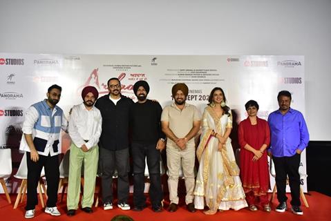 Gurpreet Guggi, Kanwaljeet Singh, Kumar Mangat, Jasmin Bhasin and Gippy Grewal snapped at the trailer launch of their upcoming movie Ardaas Sarbat De Bhale Di