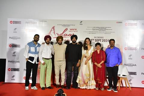 Gurpreet Guggi, Kanwaljeet Singh, Kumar Mangat, Jasmin Bhasin and Gippy Grewal snapped at the trailer launch of their upcoming movie Ardaas Sarbat De Bhale Di