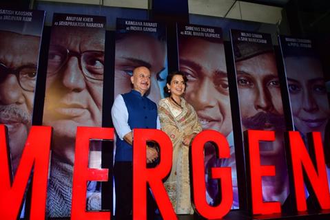 Anupam Kher and Kangana Ranaut snapped at the trailer launch of their upcoming film Emergency