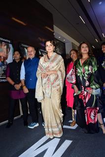 Anupam Kher and Kangana Ranaut snapped at the trailer launch of their upcoming film Emergency