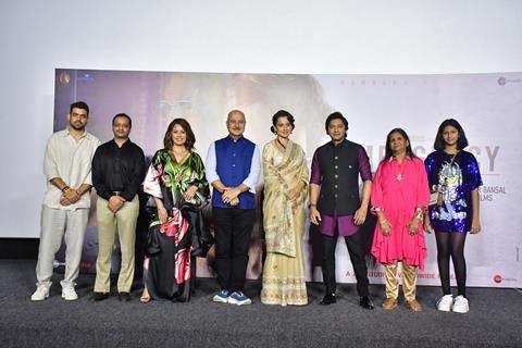 Shreyas Talpade, Anupam Kher, Mahima Chaudhry and Kangana Ranaut snapped at the trailer launch of their upcoming film Emergency