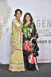 Mahima Chaudhry and Kangana Ranaut snapped at the trailer launch of their upcoming film Emergency