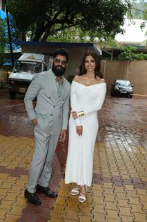 Malavika Mohanan and Chiyaan Vikram snapped promoting film Thangalaan in Mumbai