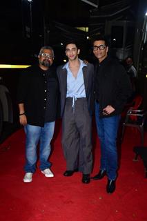 Karan Johar, Vasan Bala and Vedang Raina snapped promoting their upcoming film 'Jigra'