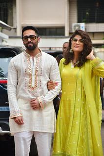 Ayushmann Khurrana and Tahira Kashyap Khurrana  outside Shilpa Shetty's residence for Ganapati Darshan