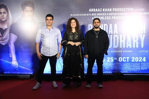 Arshad Warsi, Arbaaz Khan and Meher Vij snapped at the trailer Launch of 'Banda Singh Chaudhary'