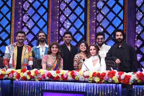 Shilpa Shetty, Rajkummar Rao, Sachin Sanghvi, Jigar Saraiya, Guru Randhawa, Triptii Dimri and sachetparamparaofficial promoting their upcoming film 'Vicky Vidya Ka Woh Wala Video' on the sets of 'Sa Re Ga Ma Pa'