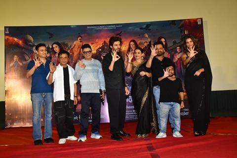 Vidya Balan, Rajpal Yadav, Bhushan Kumar, Anees Bazmee, Kartik Aaryan and Triptii Dimri snapped at the trailer launch of ‘Bhool Bhulaiyaa 3’ at Raj Mandir in Jaipur