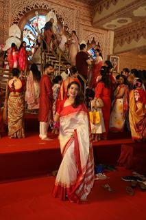 Kajol snapped during Sindhur Khela at North Bombay Durga Puja